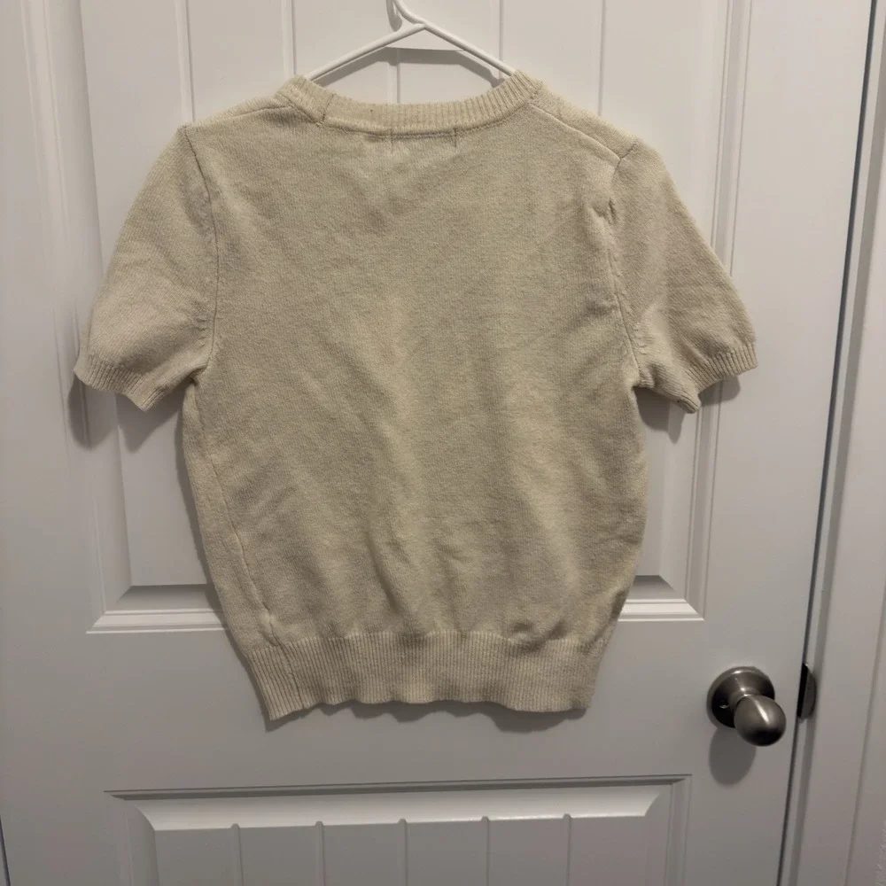 Truth Buy Republic Ivory Short Sleeve Sweater Size Medium - Picture 2 of 6